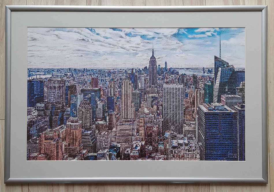 Grafický obraz New York, kreslený ručne perom na graf. tablete